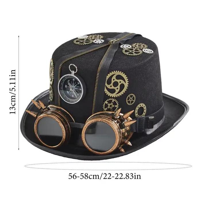 Chapeaux steampunk avec lunettes de protection, couvre-chef de costume, chapeau d'Halloween avec lun