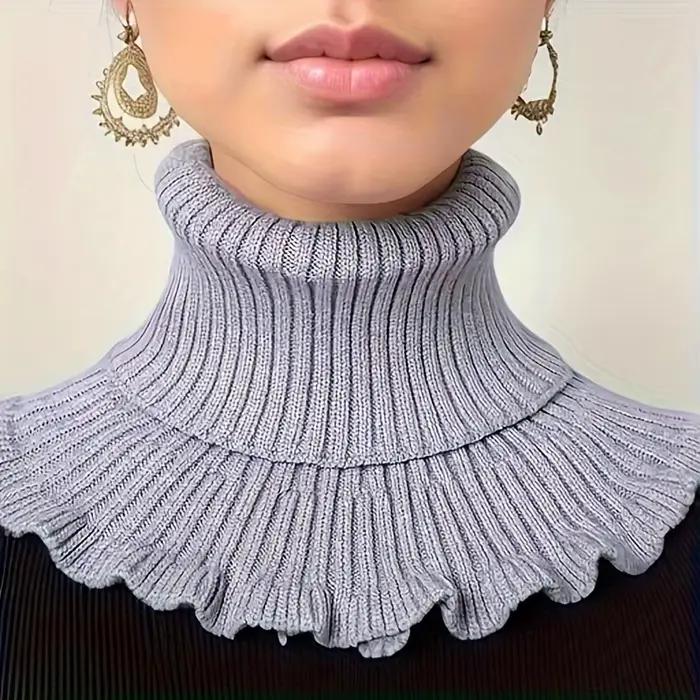 Faux foulard tricoté noir et blanc à la mode – doux, épais et chaud, avec un design élégant à volant
