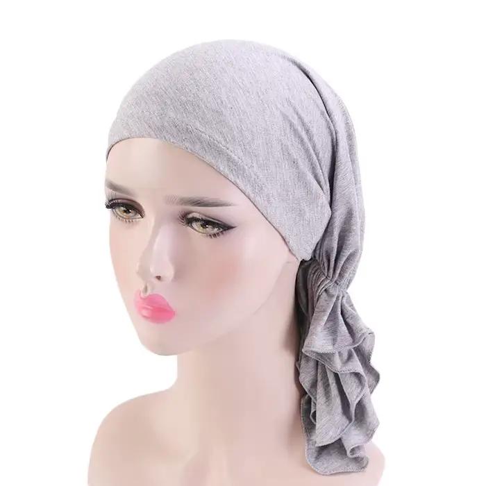 Écharpe pré-nouée en bambou musulman pour femme, bonnet chimio, casquettes, chapeau turban, vêtement