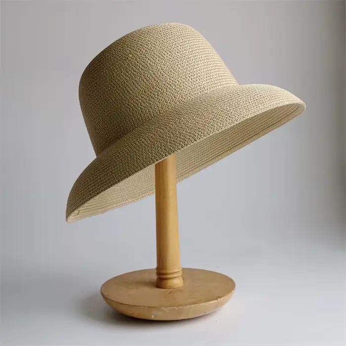 Chapeau de paille style Hepburn vintage à larges bords pour femmes et filles, couleur unie, idéal po