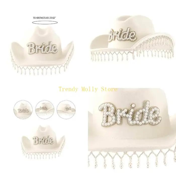 N5KB – chapeau Cowboy à franges, avec perles artificielles, chapeau mariée, couvre-chef pour enterre