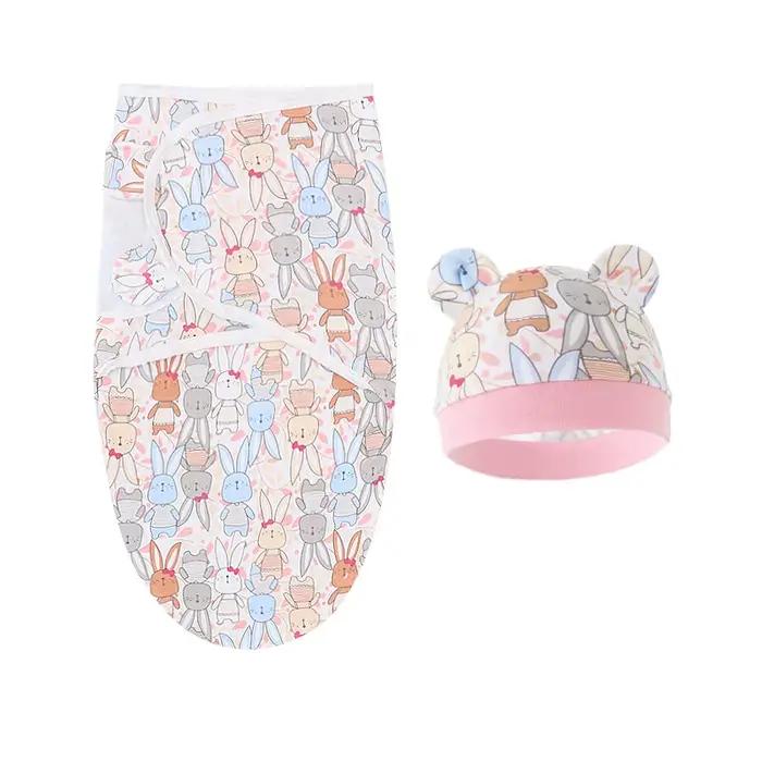 Ensemble de couverture et de chapeau pour bébé de 0 à 6 mois, en coton imprimé de dessin animé, emma
