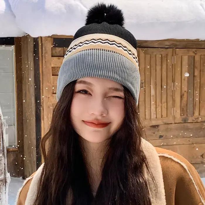 Chapeau en laine tricoté pour femmes, automne/hiver, avec une grande circonférence de la tête, un St