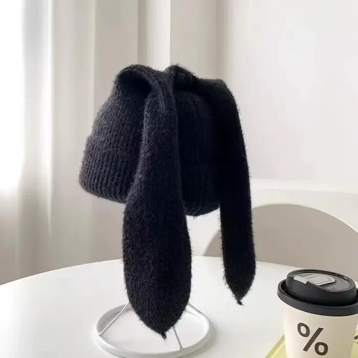 Bonnet chaud à longues oreilles de lapin pour femme, chapeau au crochet avec des oreilles de lapin m