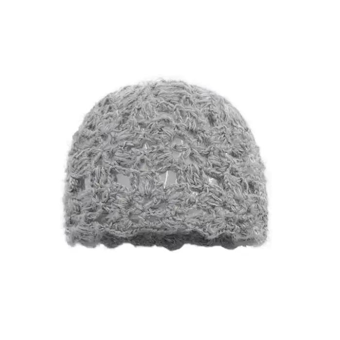 Bonnet japonais à fleurs en crochet de couleur unie, fait main, tricoté ajouré, à bord court, pour l