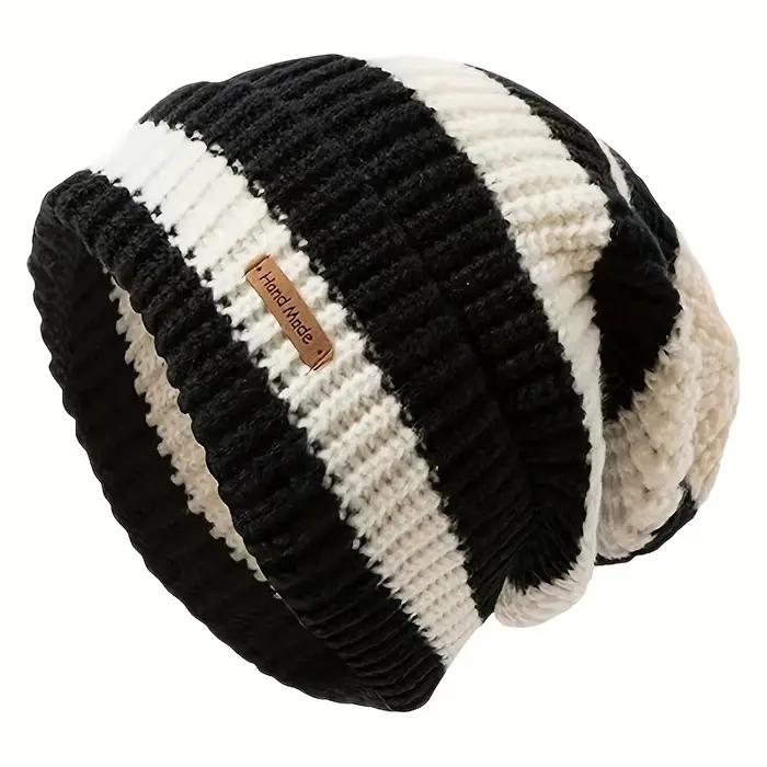 Chapeau tricoté rayé à la mode coréenne, chapeau léger tendance pour hommes et femmes, chaud, coupe-