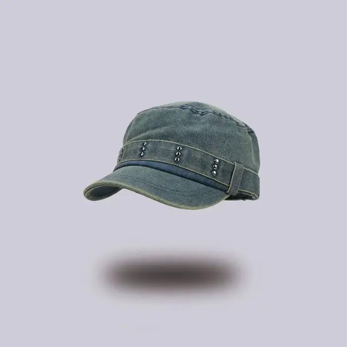 Casquette plate à rivets américaine Y2K en jean délavé, casquette à visière gothique, casquette de c
