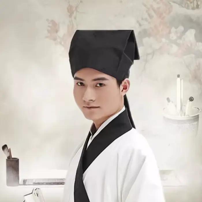 Chapeau Hanfu Ancien pour Hommes, Chapeau Carré Noir Traditionnel Chinois d'Érudit, Coiffe Vintage, 