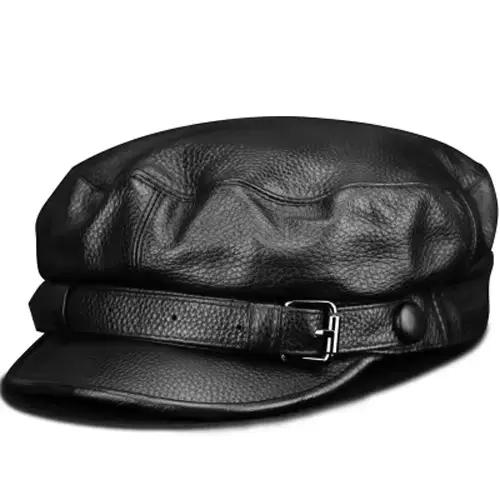 Mode femmes hommes véritable peau de vache militaire chapeau marin chapeaux noir dames béret casquet