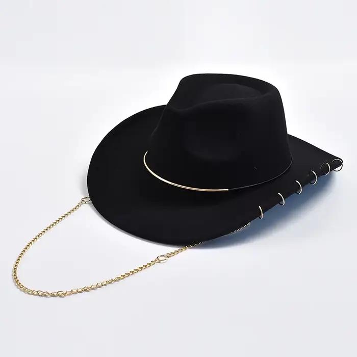 Chapeaux Fedora rétro pour femmes et hommes, décor de chaîne en métal, chapeaux de Jazz en feutre à 