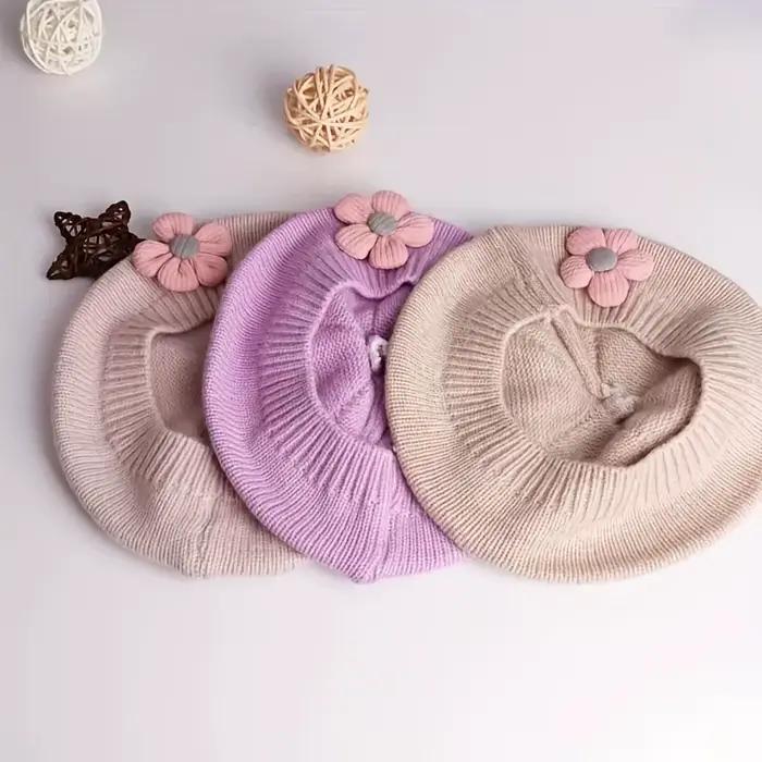 Béret à fleurs pour bébé, bonnet tricoté chaud d'hiver pour nourrissons filles, casquettes de peintr
