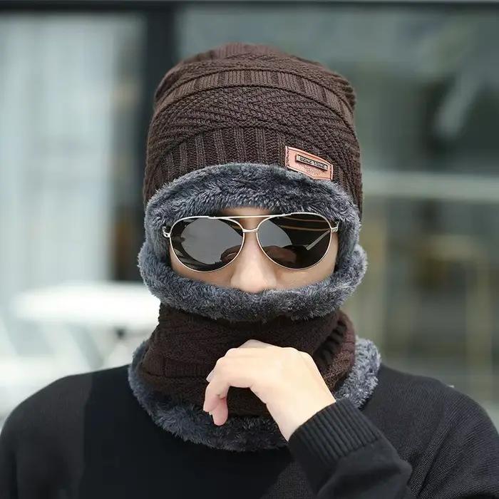 1 ensemble hiver chaud chapeau écharpe ensemble pour hommes femmes en plein air épaissi cyclisme cha