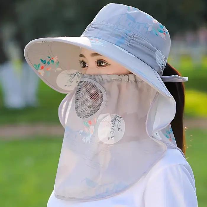 Chapeau de pêche pour femme avec protection UV, large bord, cache-visage amovible et cache-nuque, re