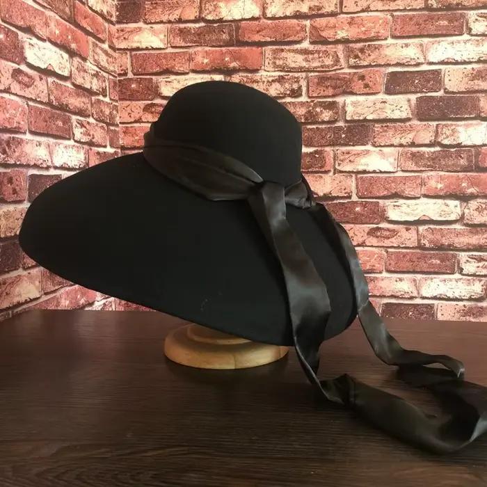 Chapeau seau en laine noir à large bord pour femme, style streetstyle, vintage, grand chapeau pour f