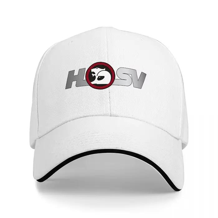 Casquette de baseball HOSV noire avec bordure blanche et emblème circulaire rouge avec motif de loup