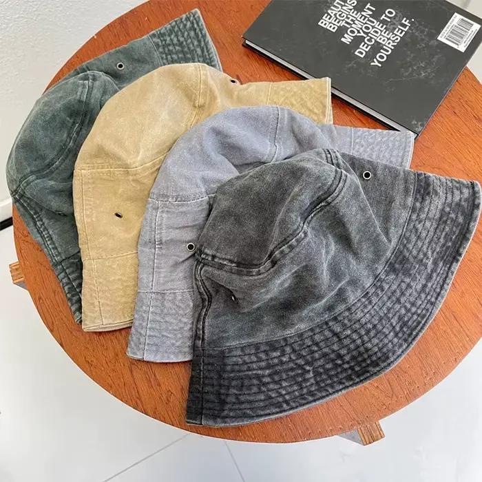 Chapeau de pêcheur rétro lavé pour couples, chapeau de bassin vintage à la mode, design fin respiran