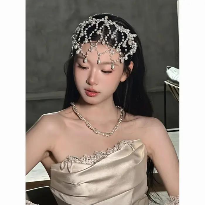 Grand chapeau au Crochet perlé transparent fait à la main, casquette à la mode avec longue décoratio