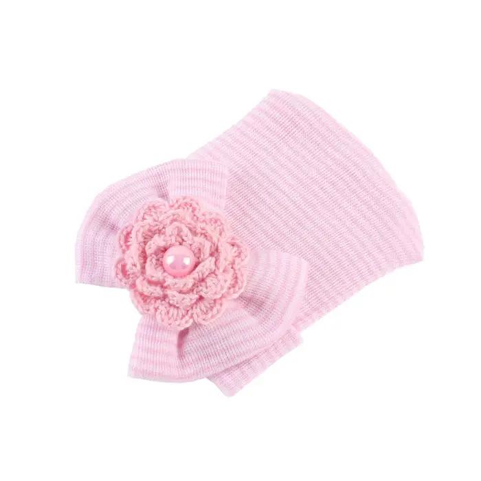 Chapeau en coton tricoté pour nouveau-né, bonnet pour bébé, avec grand nœud, doux et mignon, pour pé