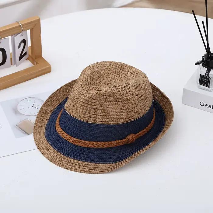 Chapeau de paille rayé classique Nostdéchiré pour les voyages en plein air, Fedoras parent-enfant, o