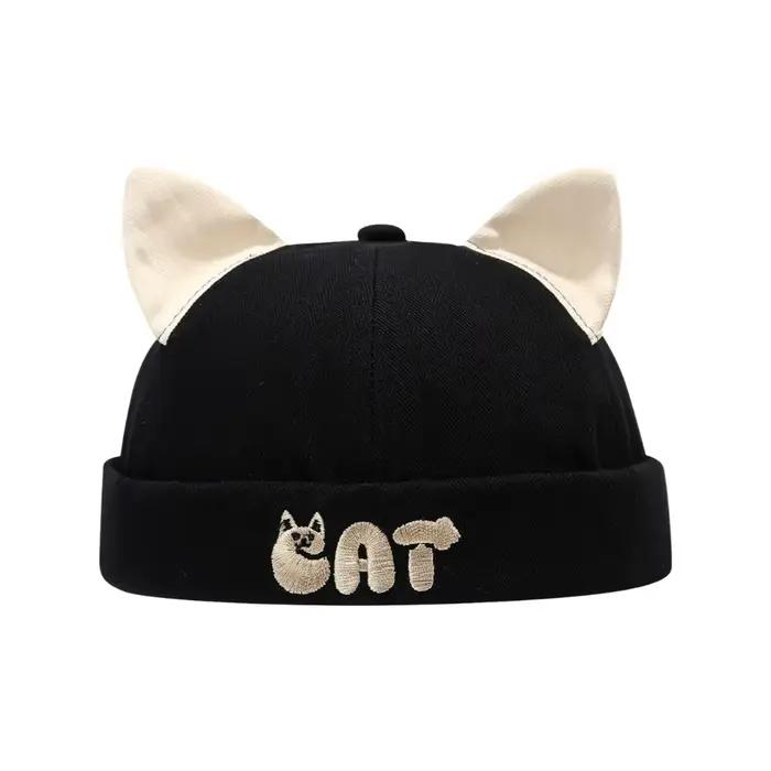 Casquette Docker à oreilles de chat mignonnes, couleur unie, avec cordon de serrage, réglable, sans 