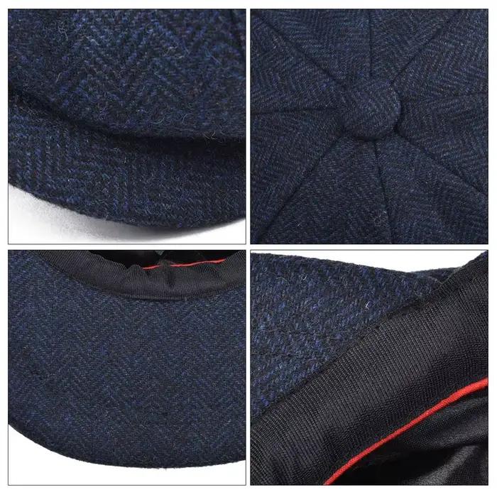 Casquette Gavroche en Tweed Chevron BOTVELA pour Homme, Casquette Plate 8 Panneaux, Béret de Chauffe
