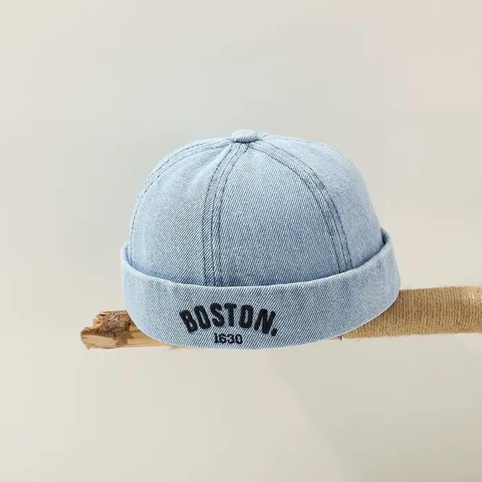 Casquette melon en denim bleu pour enfants, chapeau sans bord pour bébé breton, bonnet de proximité 