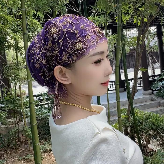 Chapeaux et Hijabs pour femmes, ornés de perles et de pompons, foulards élégants pour soirées et usa