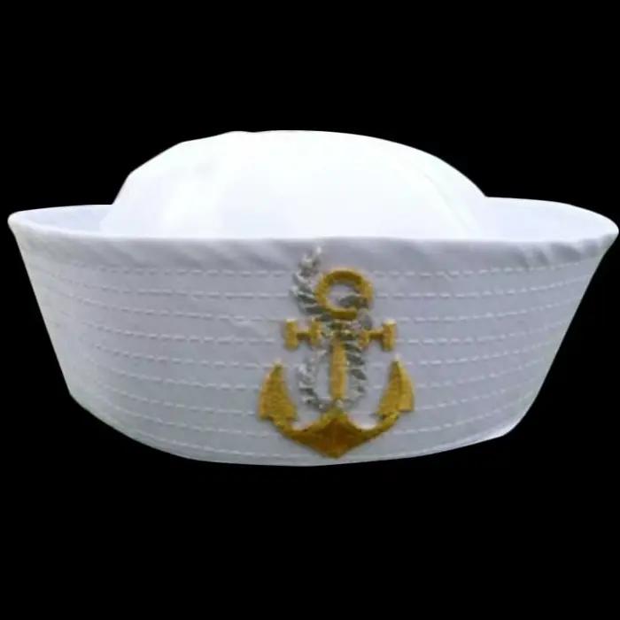 Chapeau blanc de capitaine de marin, casquette militaire avec ancre, bateau nautique, robe fantaisie