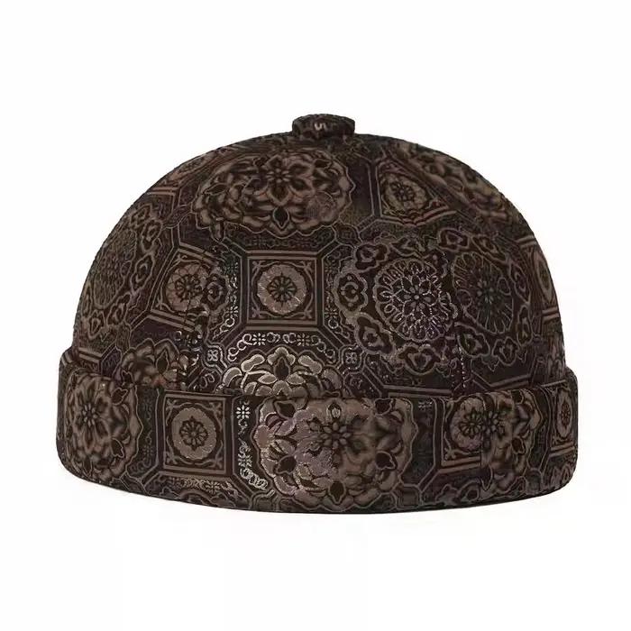 Chapeau rétro en cuir véritable, chapeau à imprimé chinois, casquette en peau de mouton, chapeau san