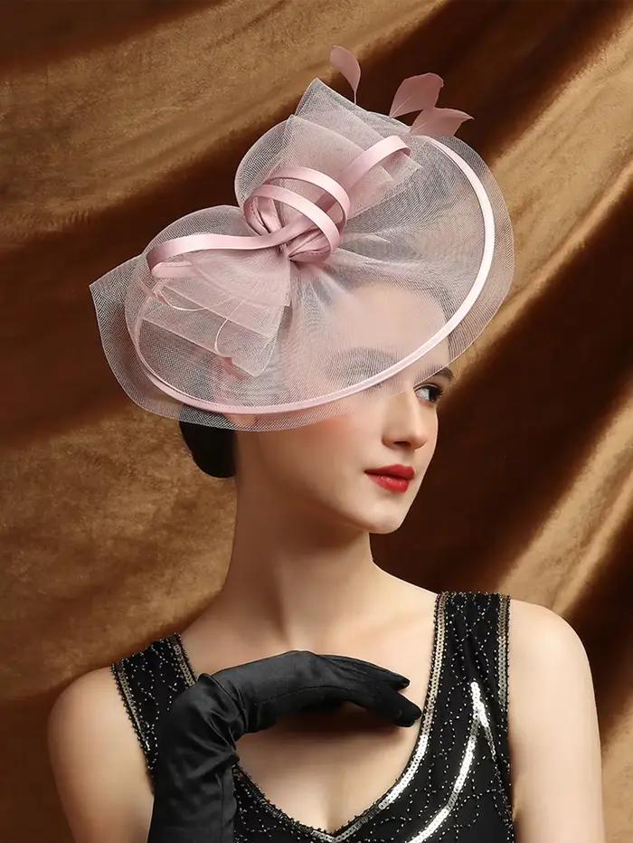 Chapeaux fascinateurs en maille de plumes, pour fête de thé, église, Cocktail, maquillage, bal de pr
