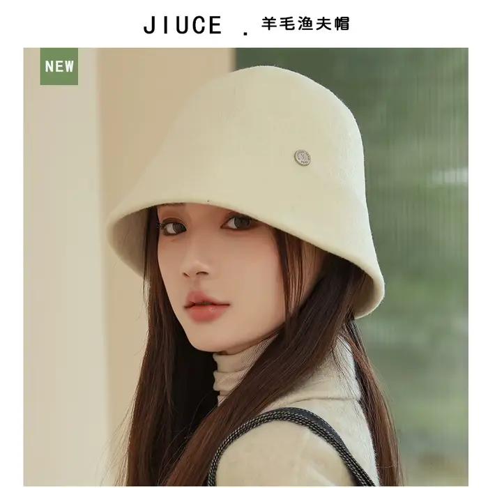 Chapeau de pêcheur pour femmes, chapeau de bassin en laine de haute qualité, élégant, visage de spec