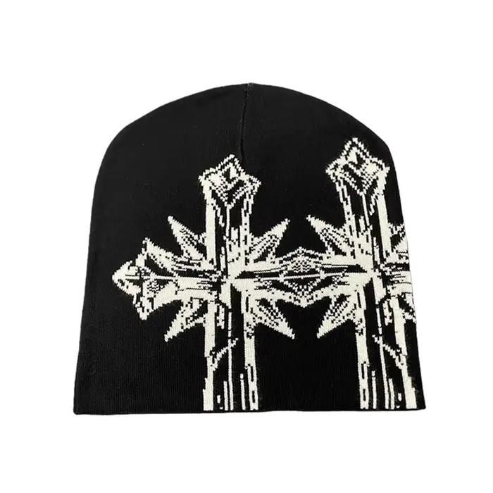 Chapeau tricoté Composite Hip-Hop, tendance, motif croisé, Jacquard, Double couche, décontracté, pol