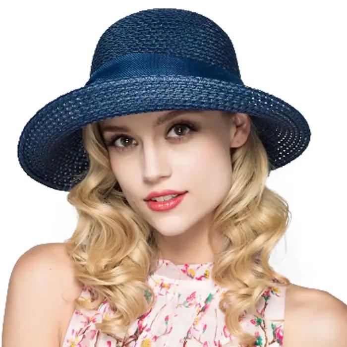 Chapeaux de soleil élastiques pour femmes, chapeau de paille souple à large bord, bonnet de soleil p