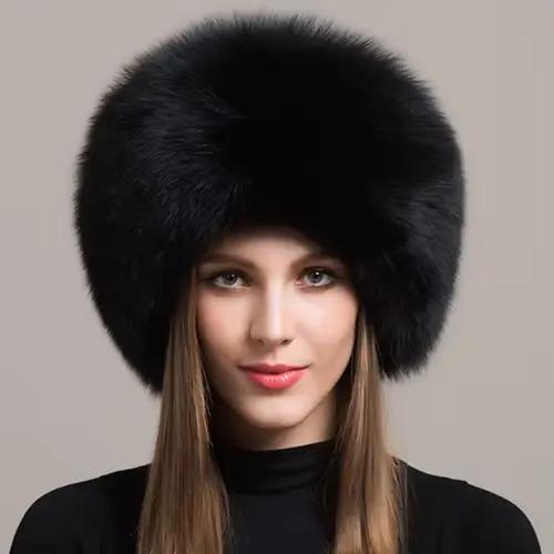 Offre spéciale 100% naturel fourrure de renard chapeau femmes casquette épaisse fourrure casquette h