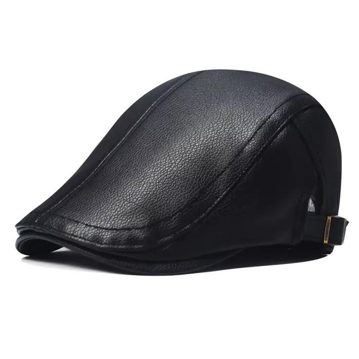 Casquette en cuir pour hommes, béret Imitation peau de mouton, chapeau en cuir pour personnes âgées,