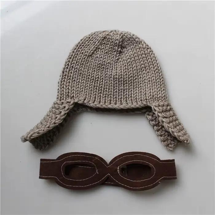 Chapeau de pilote en tricot pour nouveau-né, avec oreillettes, accessoire de photographie pour bébé 