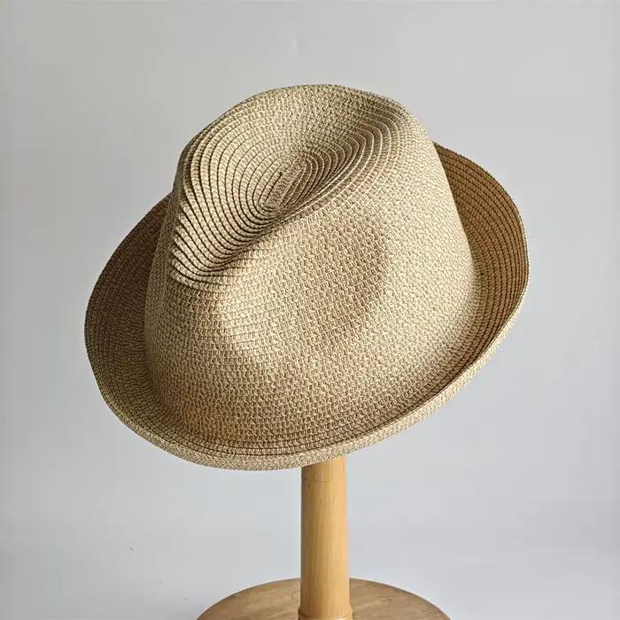 Chapeau Panama Trilby en paille Fedora pour hommes et femmes, pliable, à bord court, protection sola