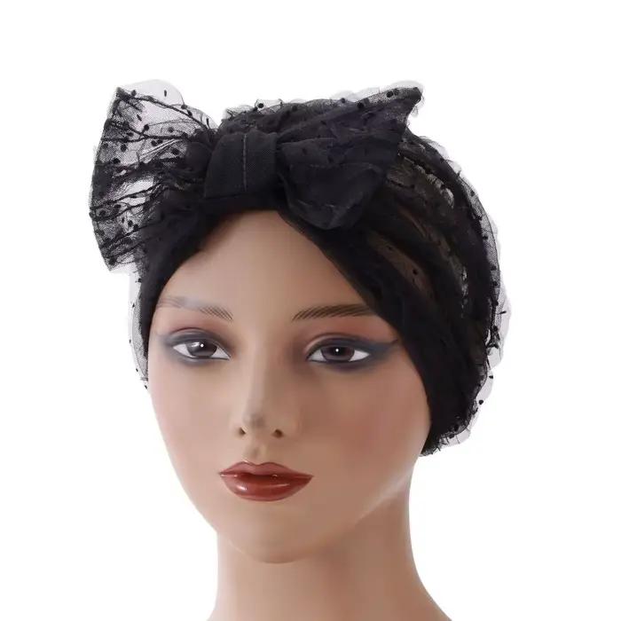 Bonnet en tissu respirant à pois en maille, design plissé, turban, foulard pour femme, chapeau, bonn