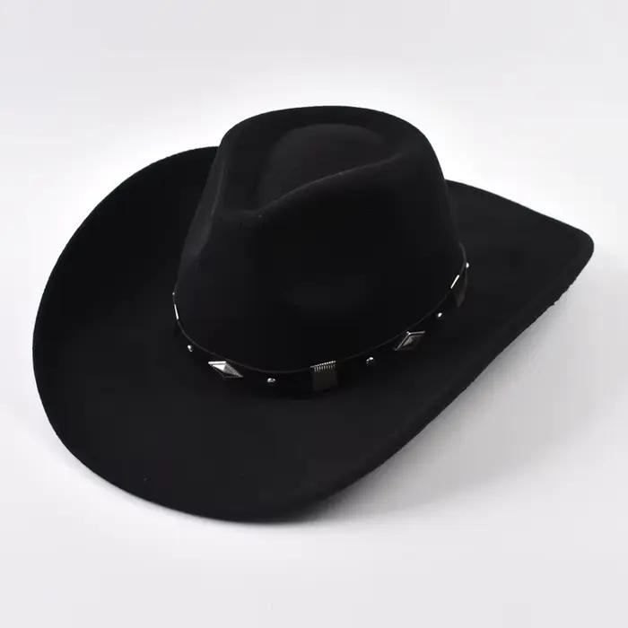 Chapeau de Cowboy occidental à grand bord, décor de ceinture, chapeaux Fedora de Jazz rétro pour hom