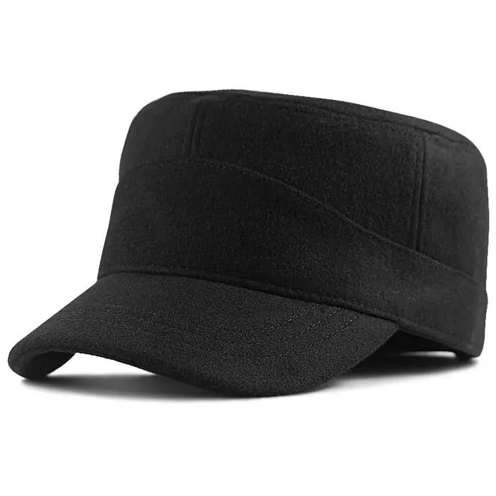 Grande taille dos entièrement fermé armée casquettes plates hommes femmes hiver laine militaire chap