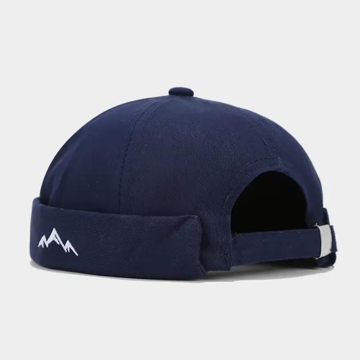 Casquette Melon Vintage Tendance avec Broderie Montagne, Style Hip Hop, sans Visière, Couleur Unie, 