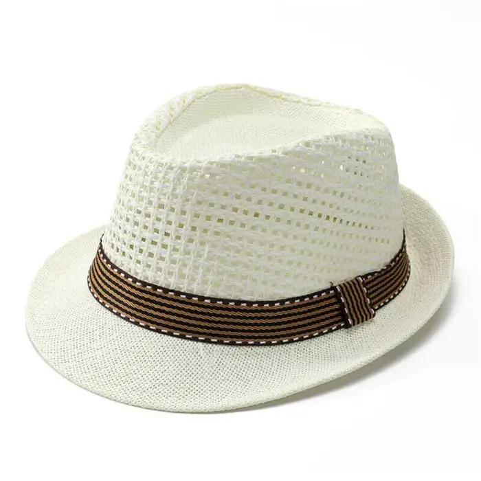 Nouveau chapeau Fedora en paille Trilby respirant à bord court, chapeau de soleil en paille, casquet