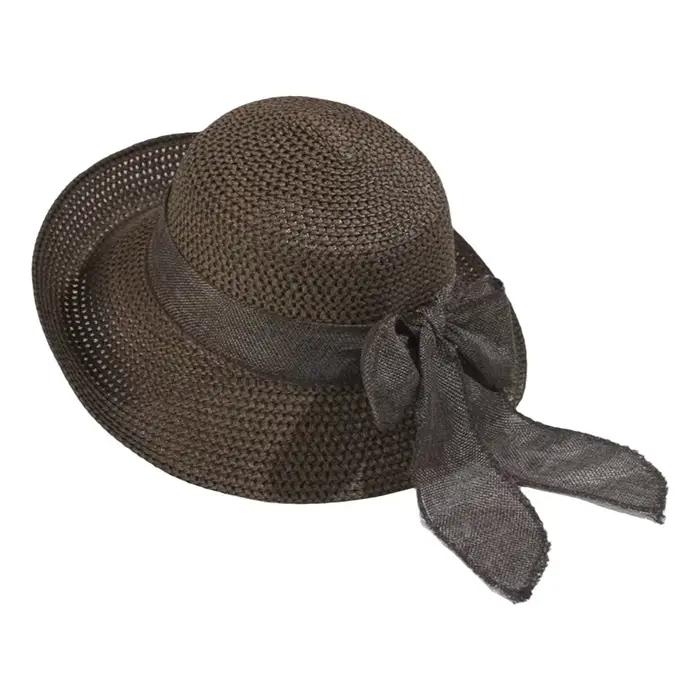 Chapeau d'équitation portable en paille tressée, chapeau de plage pliable et respirant à large bord,