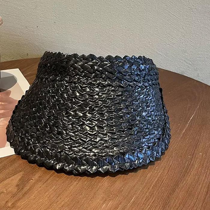 Chapeau pare-soleil en rotin pour femmes, visière de feuille de paume naturelle, casquette de soleil