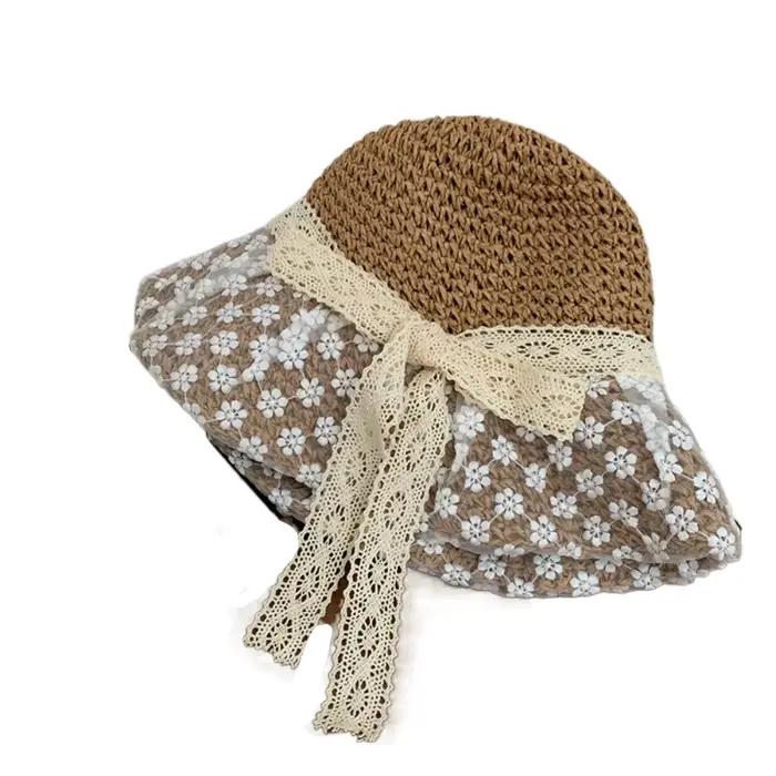 Chapeau de soleil à fleurs respirant pour femmes, chapeau de paille Anti UV à Large bord, élégant, d