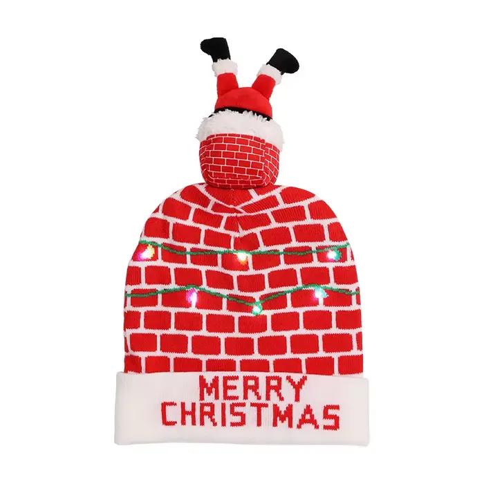 Chapeau de noël illuminé, 6 Led de cheminée d'hiver, casquette tricotée chaude, cadeau de noël, déco