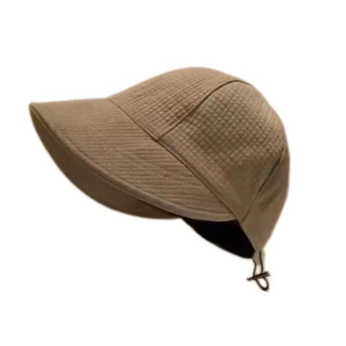 Chapeau Bob Décontracté en Tissu Gaufré Couleur Unie à Large Bord, Chapeau de Soleil d'Été, Chapeau 