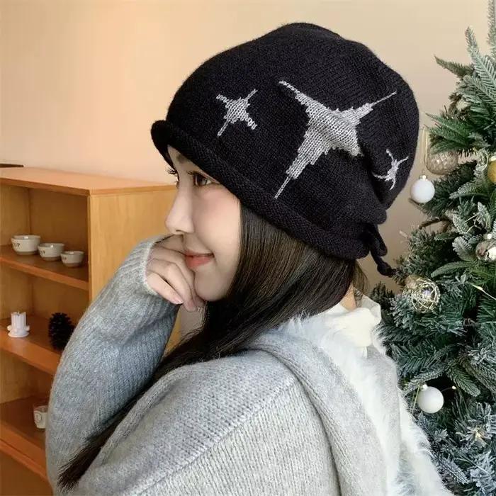 Bonnets à motif bouclé pour femmes, automne et hiver, Protection chaude des oreilles, chapeaux de pu