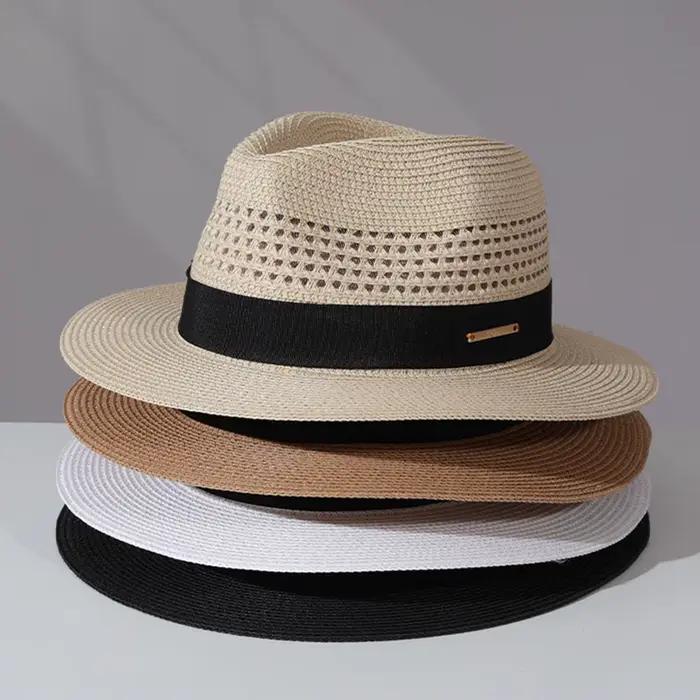 Chapeau de paille classique d'été pour hommes, chapeaux de paille Panama en gros, chapeau de soleil 