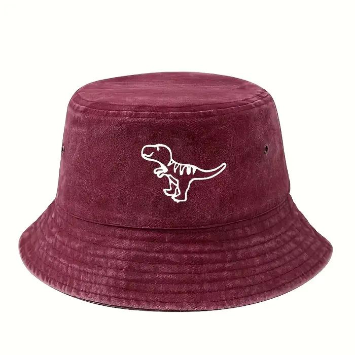 Chapeau de pêcheur rétro délavé, pare-soleil à dessus plat, imprimé dinosaure, pour l'extérieur, cap